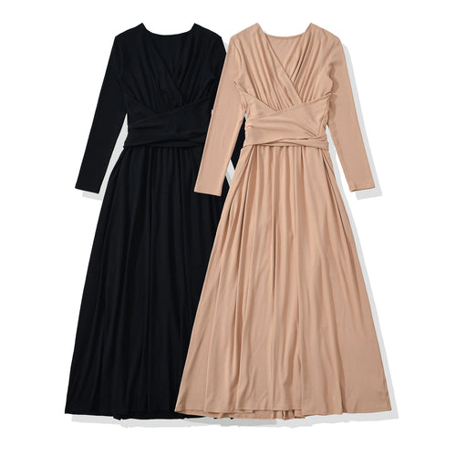 Damen Maxi-Wickelkleid mit taillierter Wickelpartie und langen Ärmeln Nord Taschen