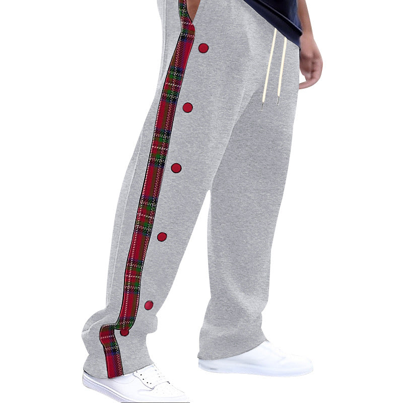 Herren lockere Jogginghose mit seitlichem Karostreifen und Druckknopfleiste Nord Taschen