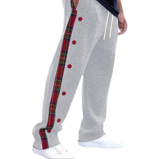 Herren lockere Jogginghose mit seitlichem Karostreifen und Druckknopfleiste Nord Taschen