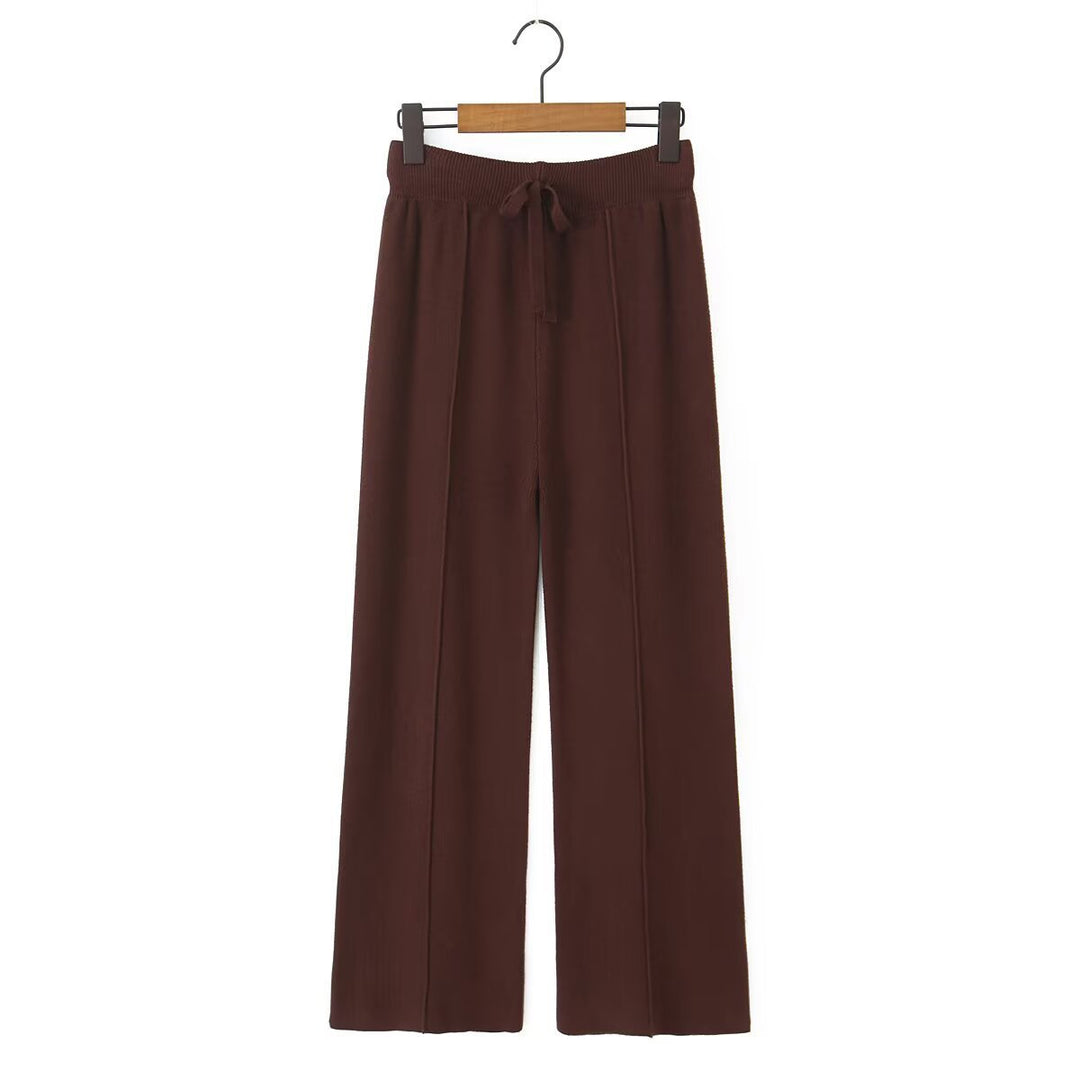 Damen Weite Strickhose mit Rippbund, Tunnelzug und Bügelfalte Nord Taschen