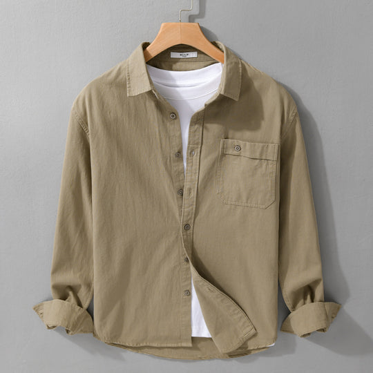 Herren Casual-Layering Hemdjacke aus leichtem Baumwoll-Twill mit aufgesetzter Brusttasche Nord Taschen