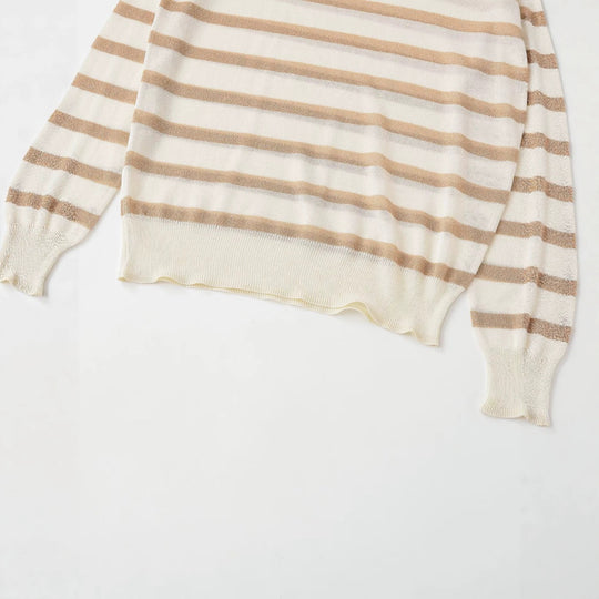 Damen Feinstrickpullover mit Lurex-Streifen und Rundhalsausschnitt Nord Taschen