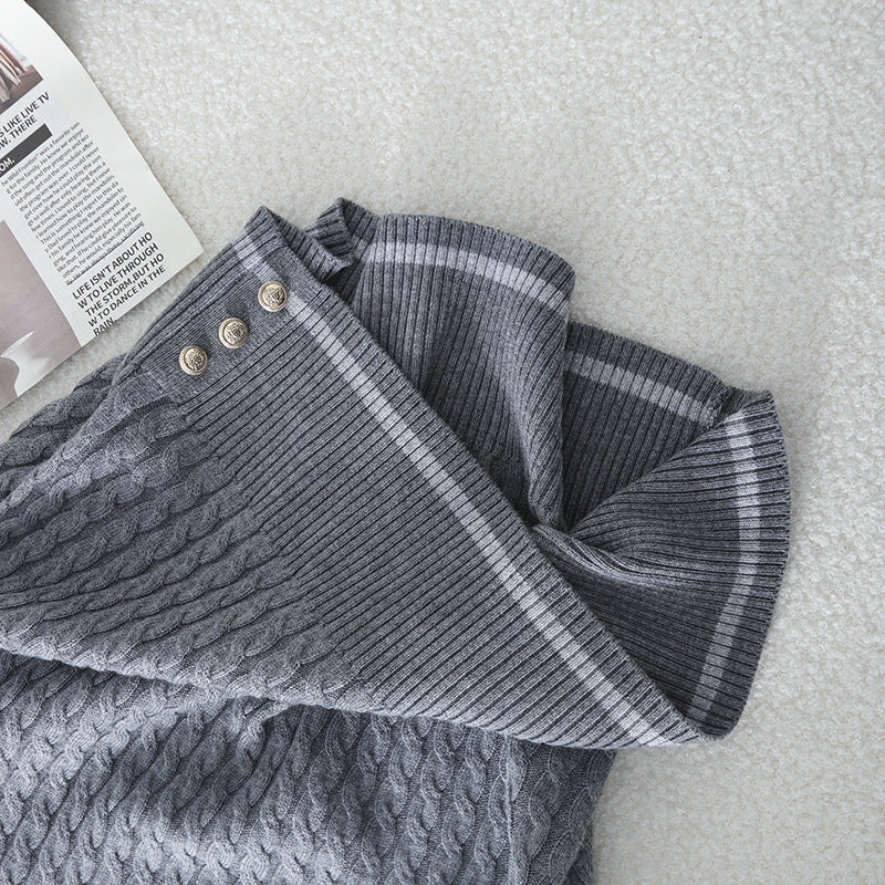 Damen Kurzarm Strickpoloshirt mit Zopfmuster und Kontrastkragen Nord Taschen
