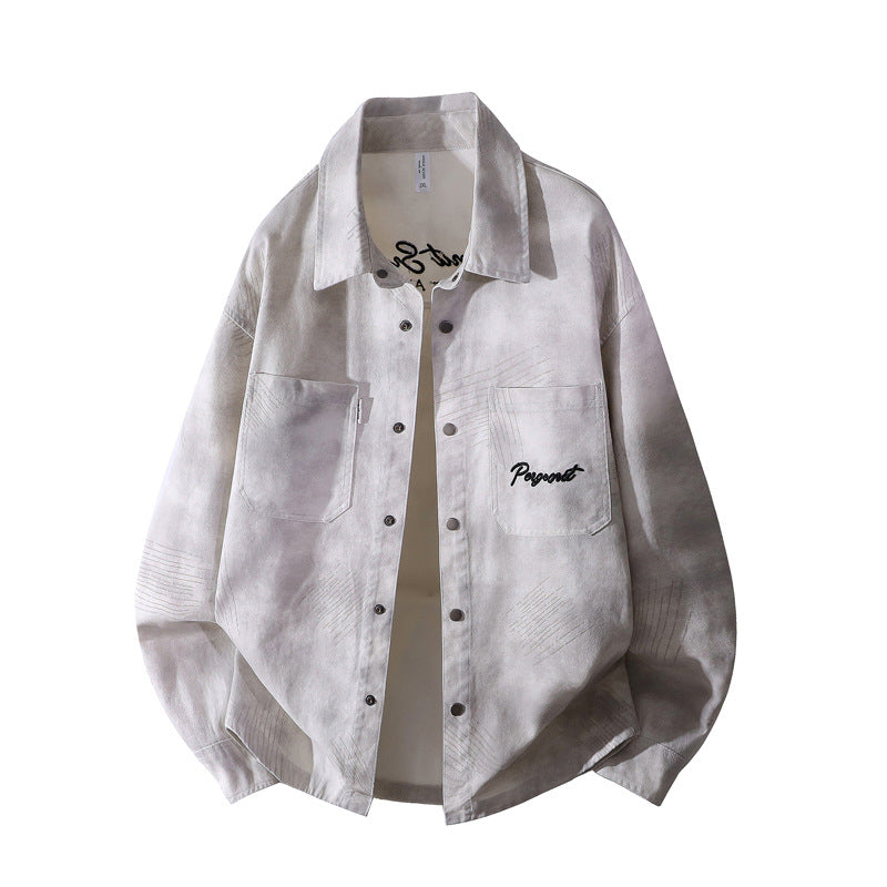 Herren Oversize-Hemdjacke im gewaschenen Batik-Look mit Druckknopf‑Front & aufgesetzten Brusttaschen Nord Taschen