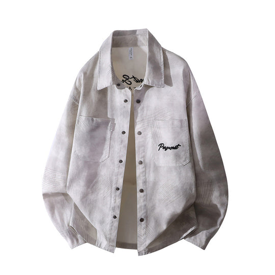 Herren Oversize-Hemdjacke im gewaschenen Batik-Look mit Druckknopf‑Front & aufgesetzten Brusttaschen Nord Taschen