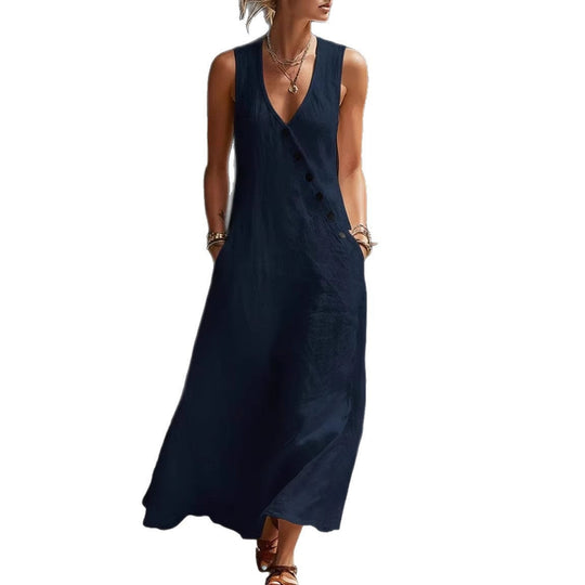 Damen Langarmkleid mit seitlichem Schlitz und Knopfdetails