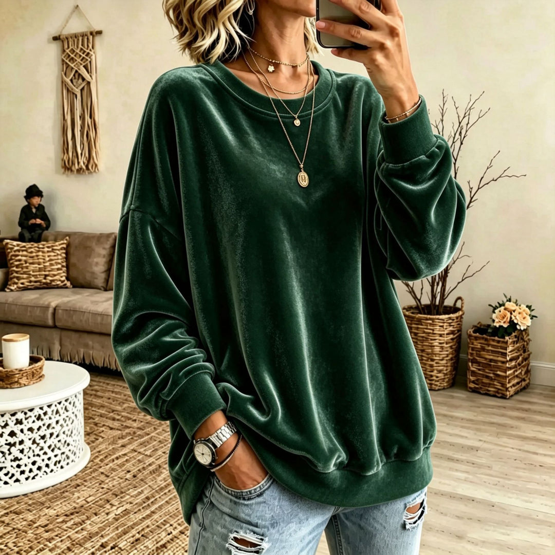 Damen Oversize-Samtpullover mit weitem Schnitt und geripptem Saum Nord Taschen