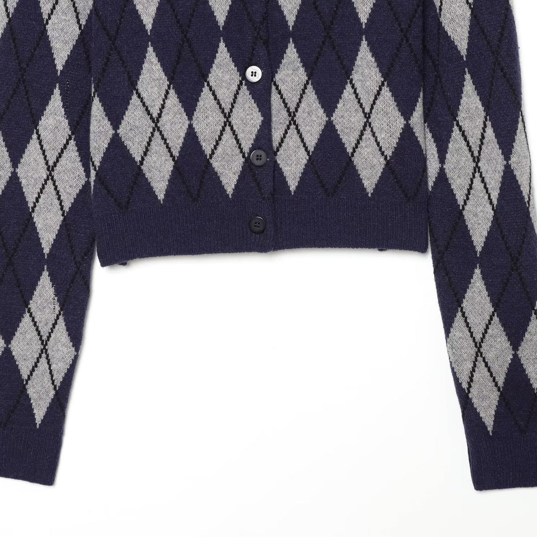 Damen Argyle-Strickcardigan mit Hemdkragen und durchgehender Knopfleiste Nord Taschen