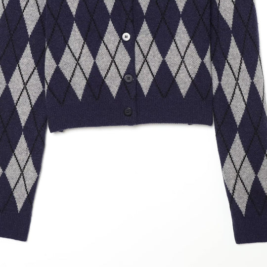 Damen Argyle-Strickcardigan mit Hemdkragen und durchgehender Knopfleiste Nord Taschen