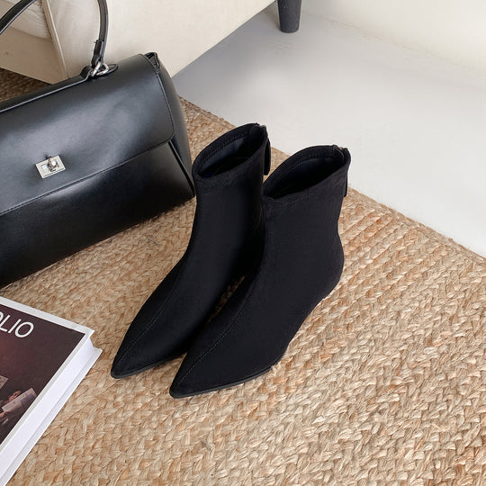 Damen Schmale spitz zulaufende Velours‑Ankleboots mit verstecktem Keilabsatz und Fersenriegel Nord Taschen
