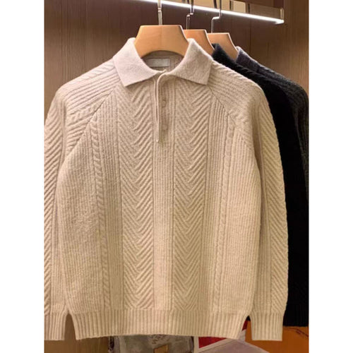 Herren Feinstrick-Polopullover mit halber Knopfleiste und Zopfmuster Nord Taschen