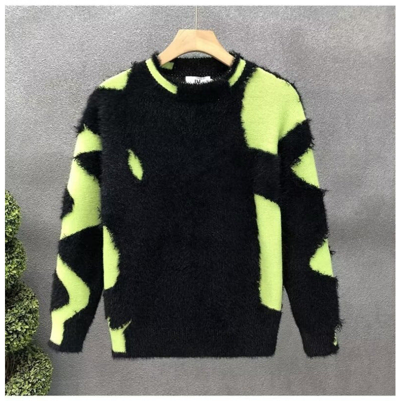Unisex Flauschiger Oversize-Strickpullover mit abstraktem Destroy-Detail und Strukturmix Nord Taschen