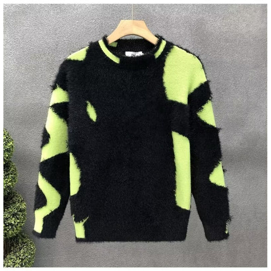 Unisex Flauschiger Oversize-Strickpullover mit abstraktem Destroy-Detail und Strukturmix Nord Taschen