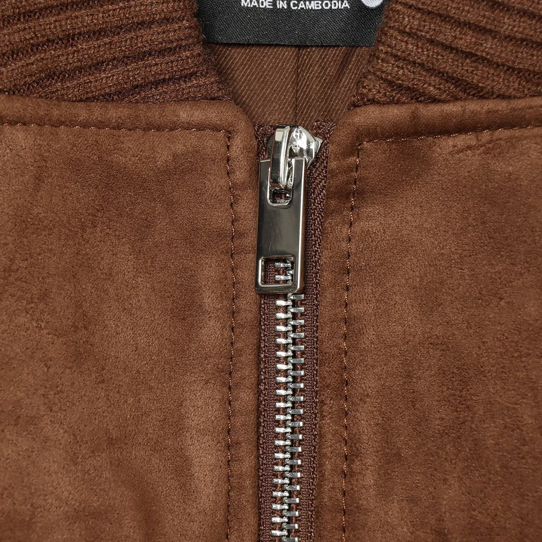 Damen Veloursleder‑Optik Bomberjacke mit Rippsaum, Brusttaschen und durchgehendem Reißverschluss Nord Taschen