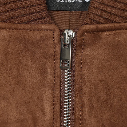 Damen Veloursleder‑Optik Bomberjacke mit Rippsaum, Brusttaschen und durchgehendem Reißverschluss Nord Taschen