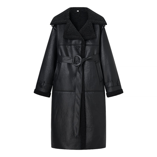 Damen Oversize Lammfellmantel mit Gürtel und Teddyfutter Nord Taschen