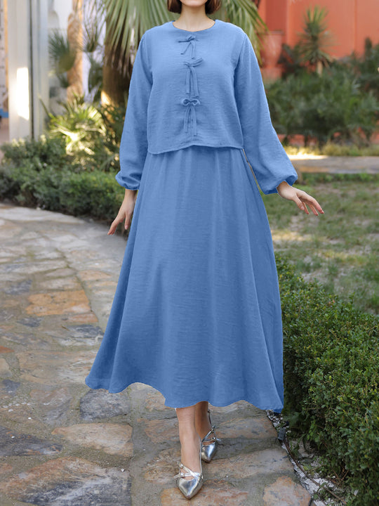 Damen Elegantes Langarmkleid mit Schößchen Nord Taschen