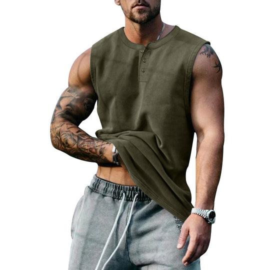 Herren ärmelloses Henley-Shirt mit Knopfleiste und weichem Baumwollmix Nord Taschen