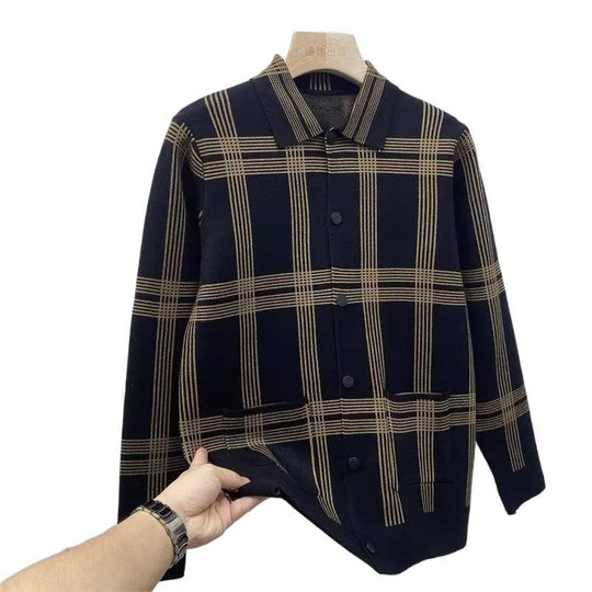 Herren Leichtes Strick-Übergangshemdjacke mit Karomuster und aufgesetzten Taschen Nord Taschen