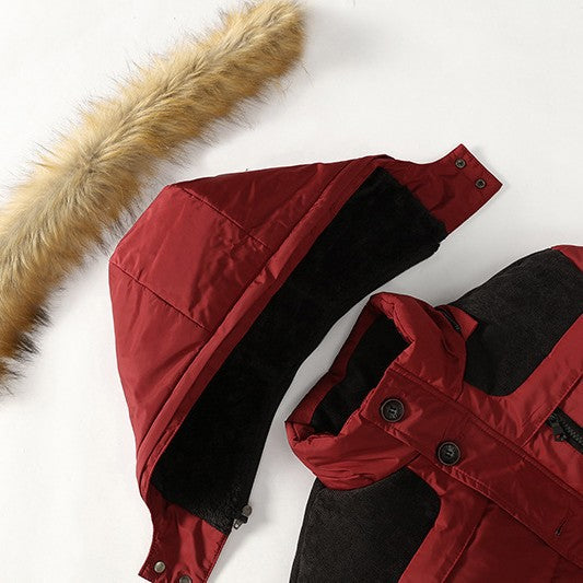 Herren Thermo-Steppparka mit Kapuze, Kunstfellbesatz und Fleece-Innenfutter Nord Taschen