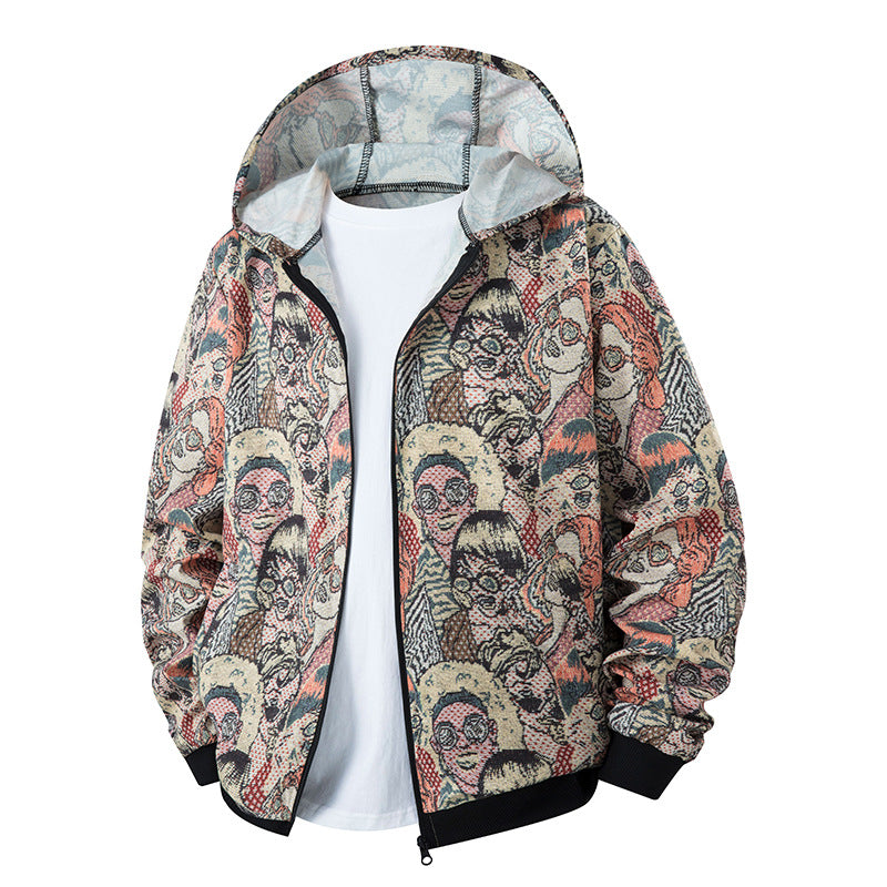 Unisex Leichte Kapuzenjacke im Ethno-Print mit durchgehendem Reißverschluss Nord Taschen