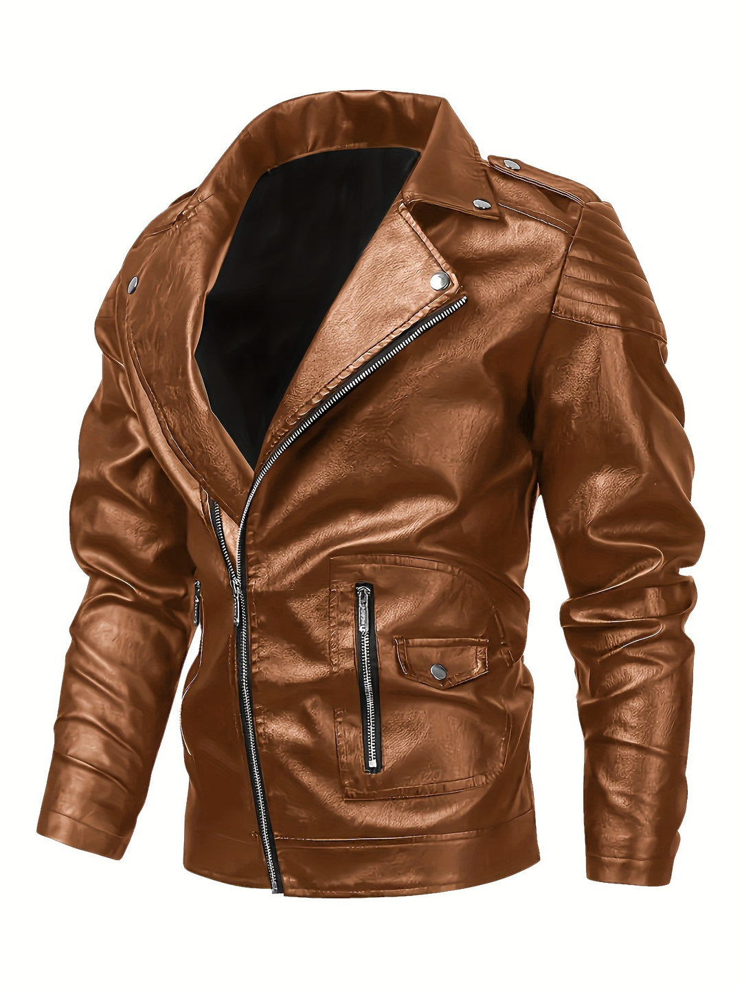 Herren Bikerjacke aus Lederimitat mit asymmetrischem Reißverschluss und gepolsterten Schultereinsätzen Nord Taschen