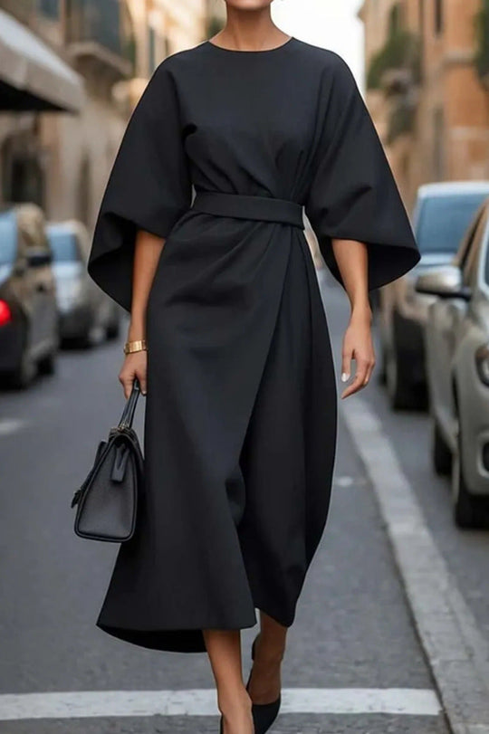 Damen Elegantes Maxikleid mit Befestigungsband und weitem Ärmel