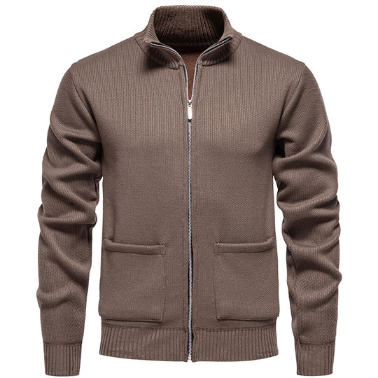 Herren Feinstrick-Zipjacke mit Stehkragen und aufgesetzten Taschen Nord Taschen
