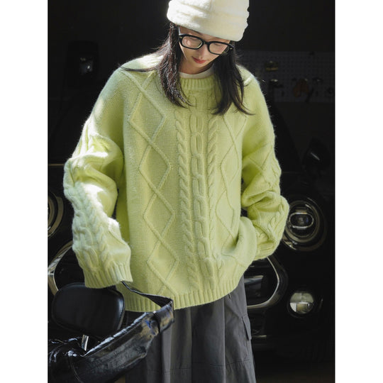 Damen Oversized Grobstrickpullover mit markantem Zopfmuster und Rippbündchen Nord Taschen