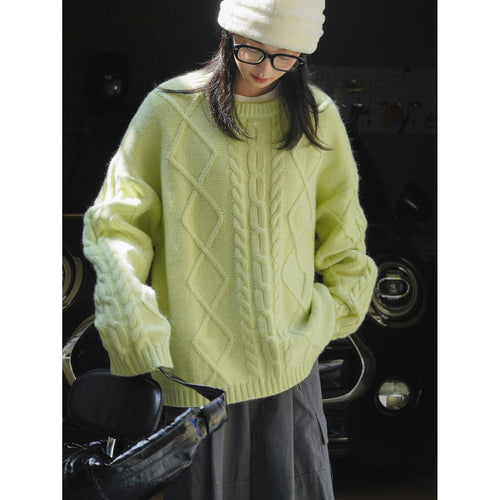 Damen Oversized Grobstrickpullover mit markantem Zopfmuster und Rippbündchen Nord Taschen