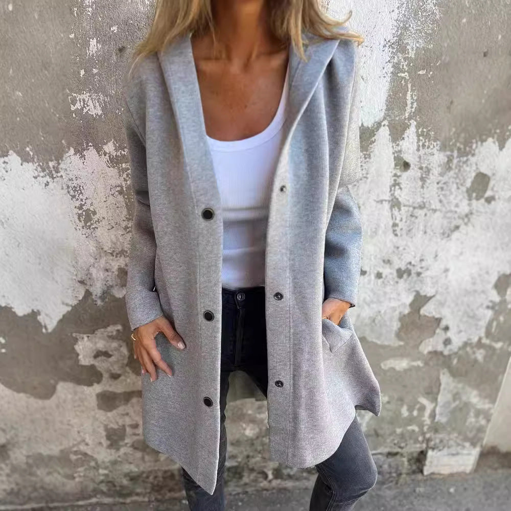 Damen Kapuzen‑Mantel mit Druckknöpfen und Oversize‑Silhouette Nord Taschen