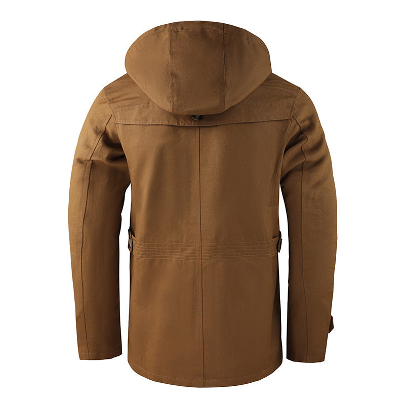Herren  Kapuzenparka aus Canvas mit kariertem Thermofutter, verdeckter Reißverschluss und dekorativen Knopfleisten Nord Taschen