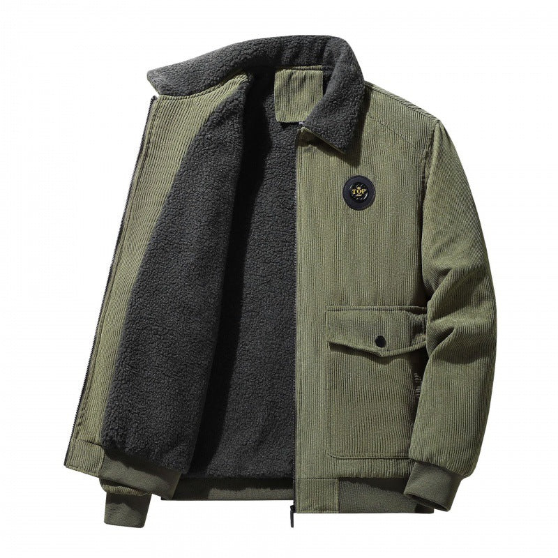 Herren  Cordjacke im Bomberstil mit Teddykragen, aufgesetzten Klappentaschen und geripptem Saum Nord Taschen