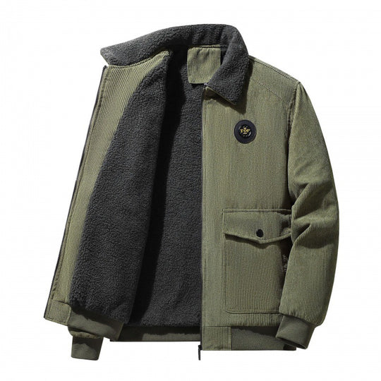 Herren  Cordjacke im Bomberstil mit Teddykragen, aufgesetzten Klappentaschen und geripptem Saum Nord Taschen