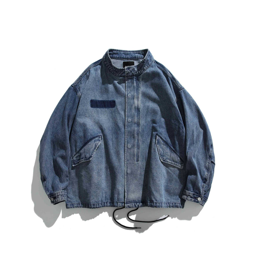 Unisex Kurz geschnittener Denim-Utility Blouson mit Stehkragen und Kordelzug Nord Taschen