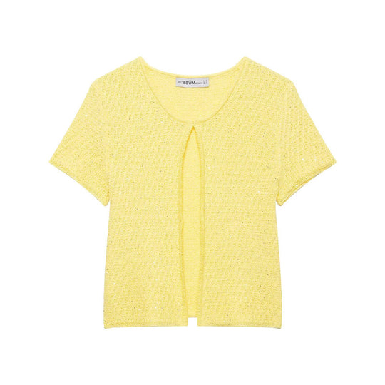 Damen Kurzärmelige Bouclé Strickjacke mit offenem Frontschlitz Nord Taschen