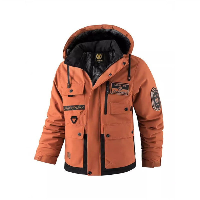 Herren Multifunktionale Fieldjacke mit Kapuze und Multi‑Taschen, wetterfeste Softshell‑Utilityjacke Nord Taschen
