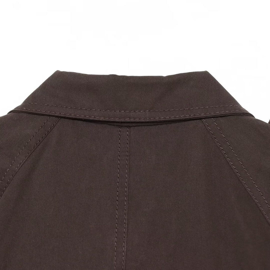 Damen Kurzer Trenchcape mit Taillengürtel, Epauletten und aufgesetzten Taschen Nord Taschen