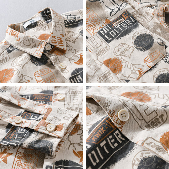 Herren Künstlerisches Grafik-Overshirt im Relaxed-Layering mit Allover-Sketchprint und Soft‑Touch‑Baumwollmix Nord Taschen
