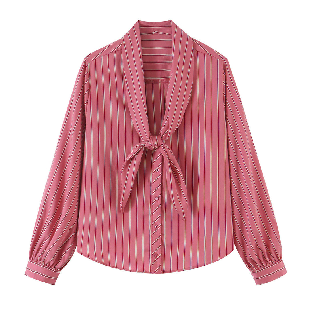 Damen Bluse mit Schleifenkragen, durchgehender Knopfleiste und Ballonärmeln Nord Taschen