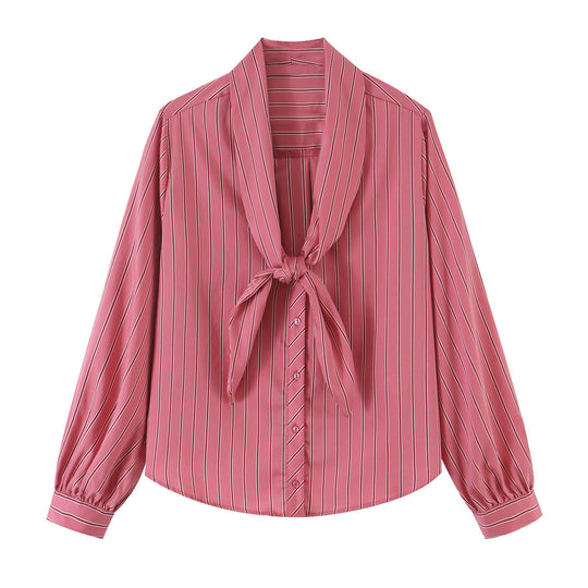 Damen Bluse mit Schleifenkragen, durchgehender Knopfleiste und Ballonärmeln Nord Taschen
