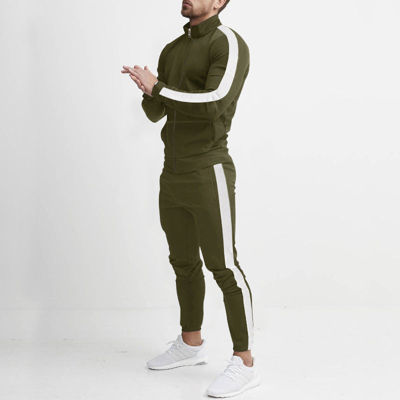 Herren Sportlicher Tapered-Trainingsanzug im Retro-Streifen-Look mit Stehkragen Nord Taschen