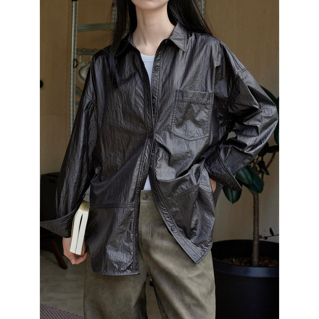 Damen Oversized Baumwoll‑Hemd mit Brusttasche und gerundetem Saum Nord Taschen