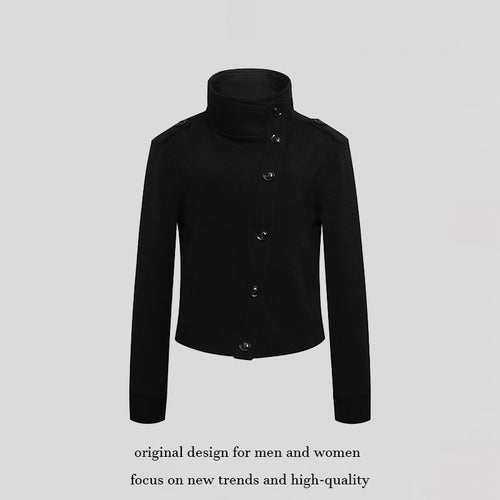 Damen Kurze Wolloptik-Militärjacke mit Stehkragen und asymmetrischer Knopfleiste Nord Taschen