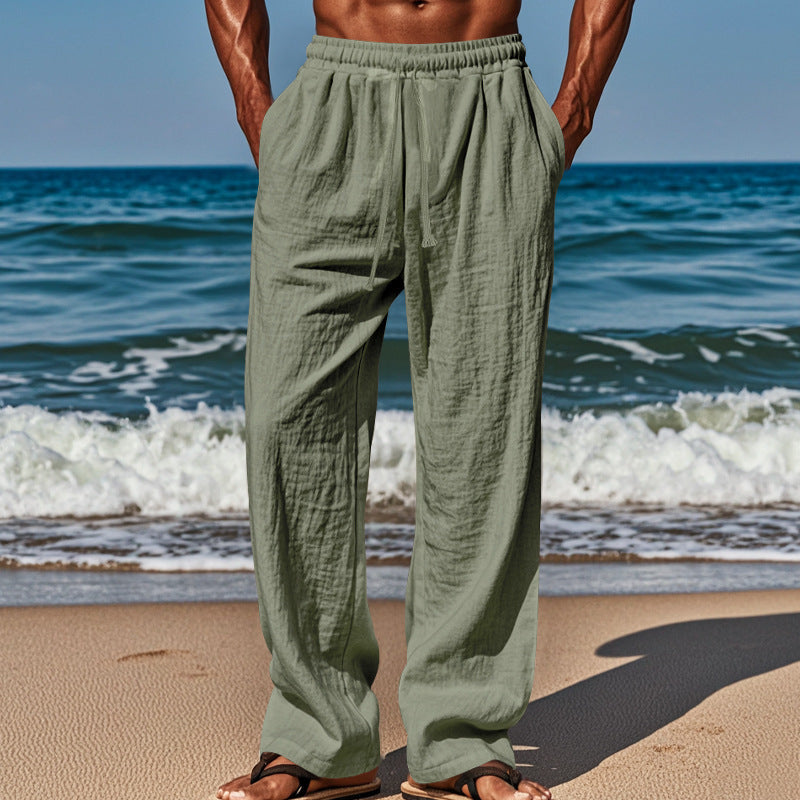 Herren nan luftige Strandhose aus Baumwoll-Leinen mit Tunnelzug und Seitentaschen - Arvani