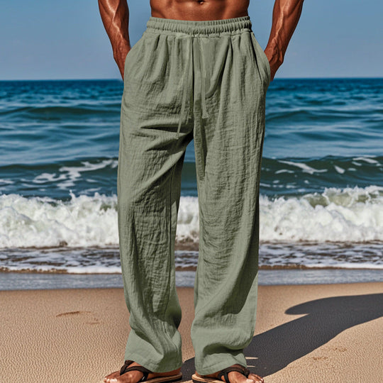 Herren nan luftige Strandhose aus Baumwoll-Leinen mit Tunnelzug und Seitentaschen - Arvani