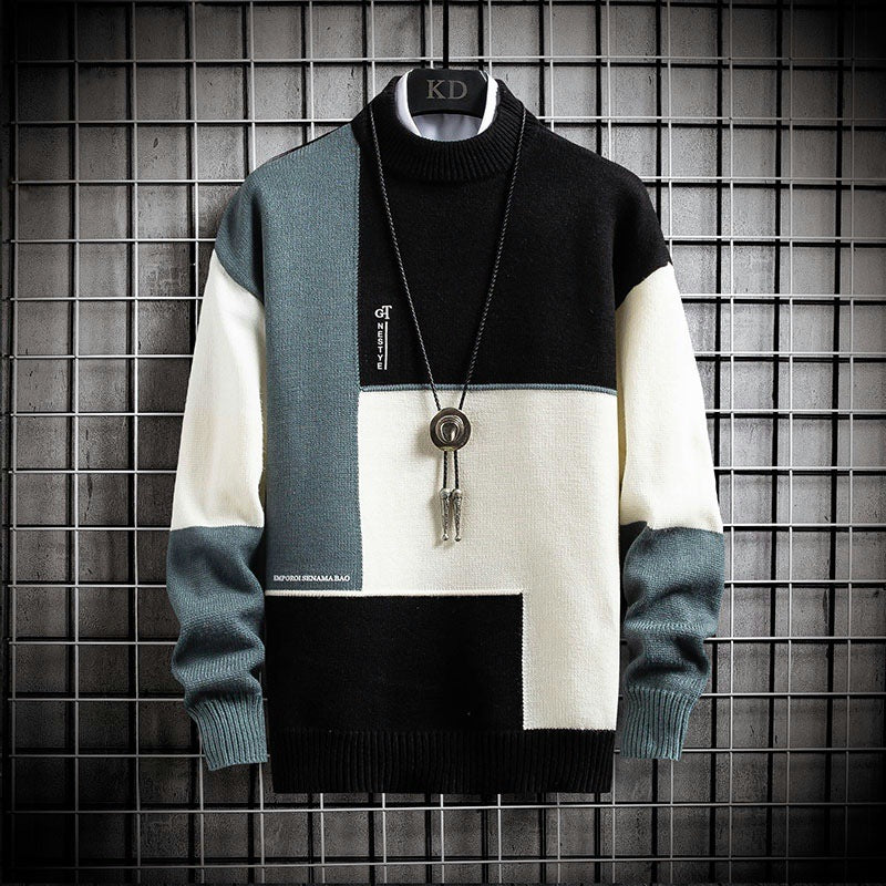 Herren blockfarbiger Oversize-Feinstrickpullover mit Stehkragen und gerippten Bündchen Nord Taschen