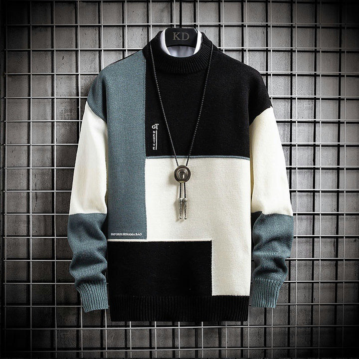 Herren blockfarbiger Oversize-Feinstrickpullover mit Stehkragen und gerippten Bündchen Nord Taschen