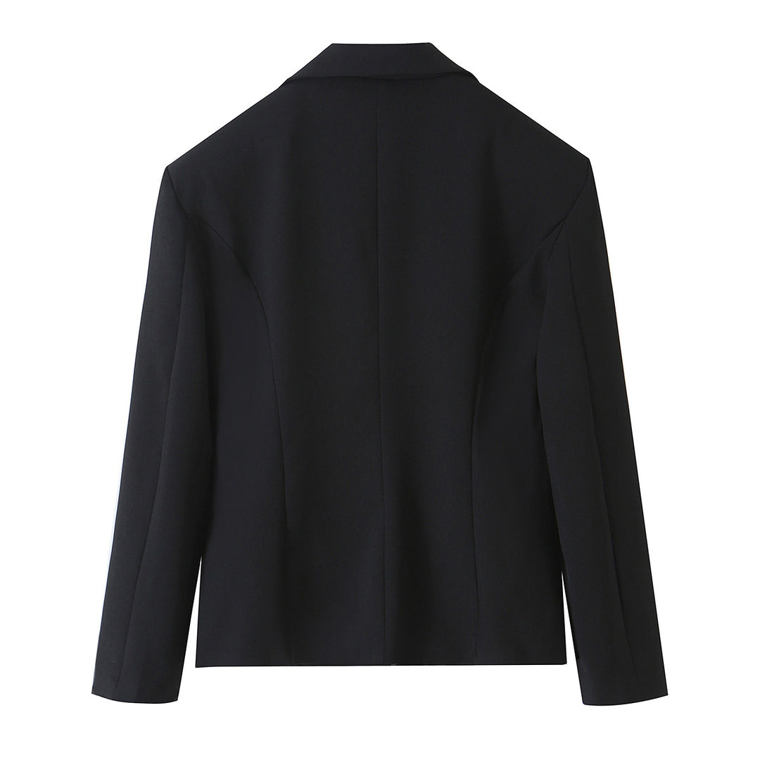 Damen Taillierter Kurzblazer mit dekorativem Metallknopf und Pattentaschen Nord Taschen
