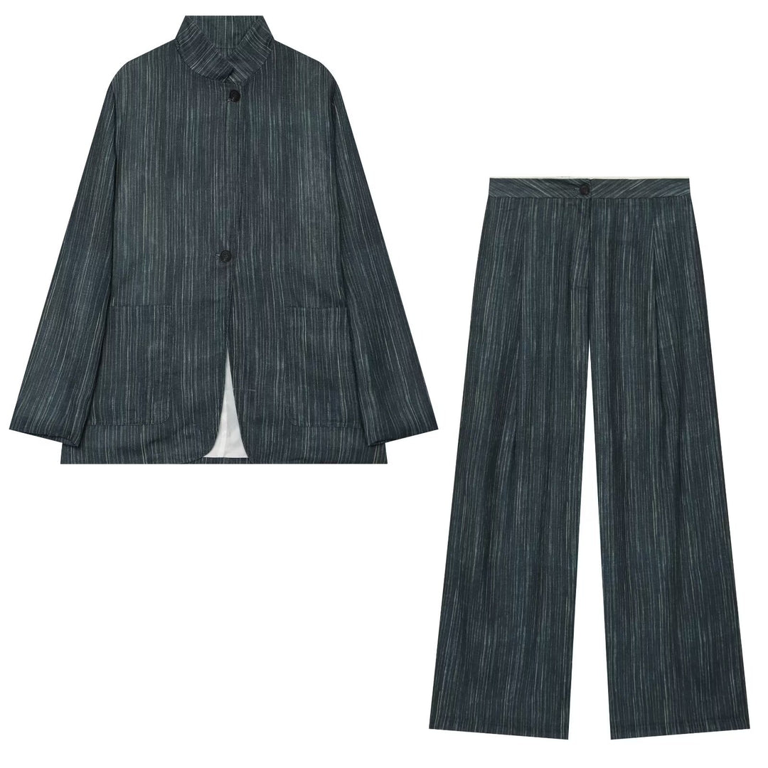 Damen Lockerer Longblazer im Nadelstreifen‑Look mit Stehkragen und aufgesetzten Taschen Nord Taschen